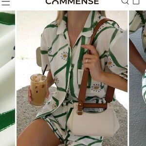 Commense Printed short sleeve button down blouse size xs